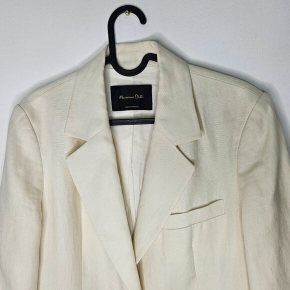 Massimo Dutti 100% Linen Blazer Sz 6 Off White Cream  Ecru Oversize - Picture 3 of 13